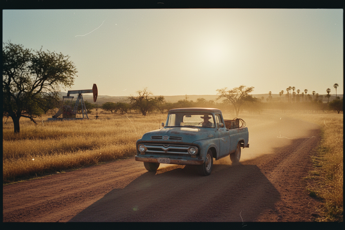 Vintage truck on dusty farm road